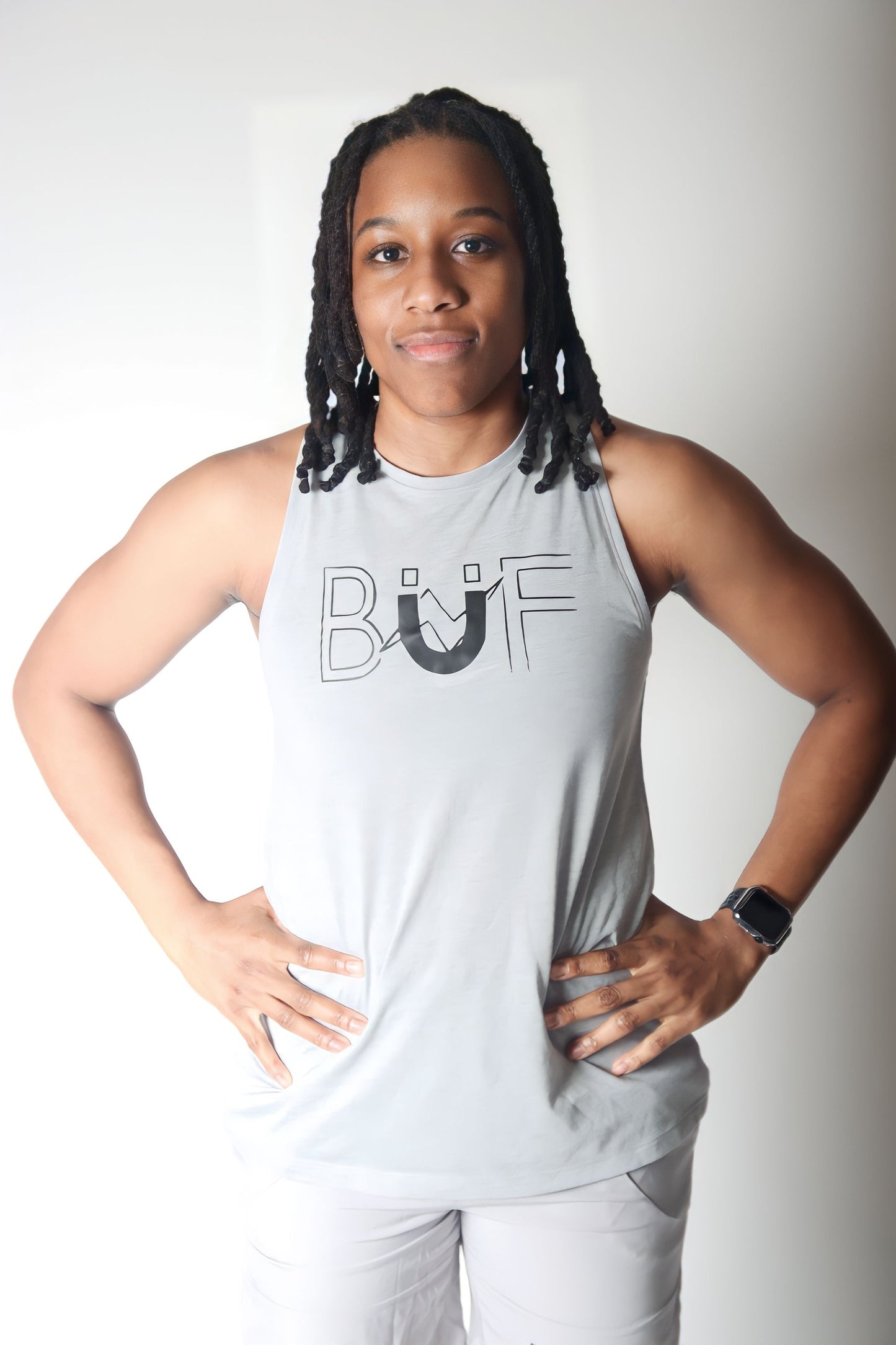 Ladies Grey/Black PosiCharge Tri-Blend Wicking Tank