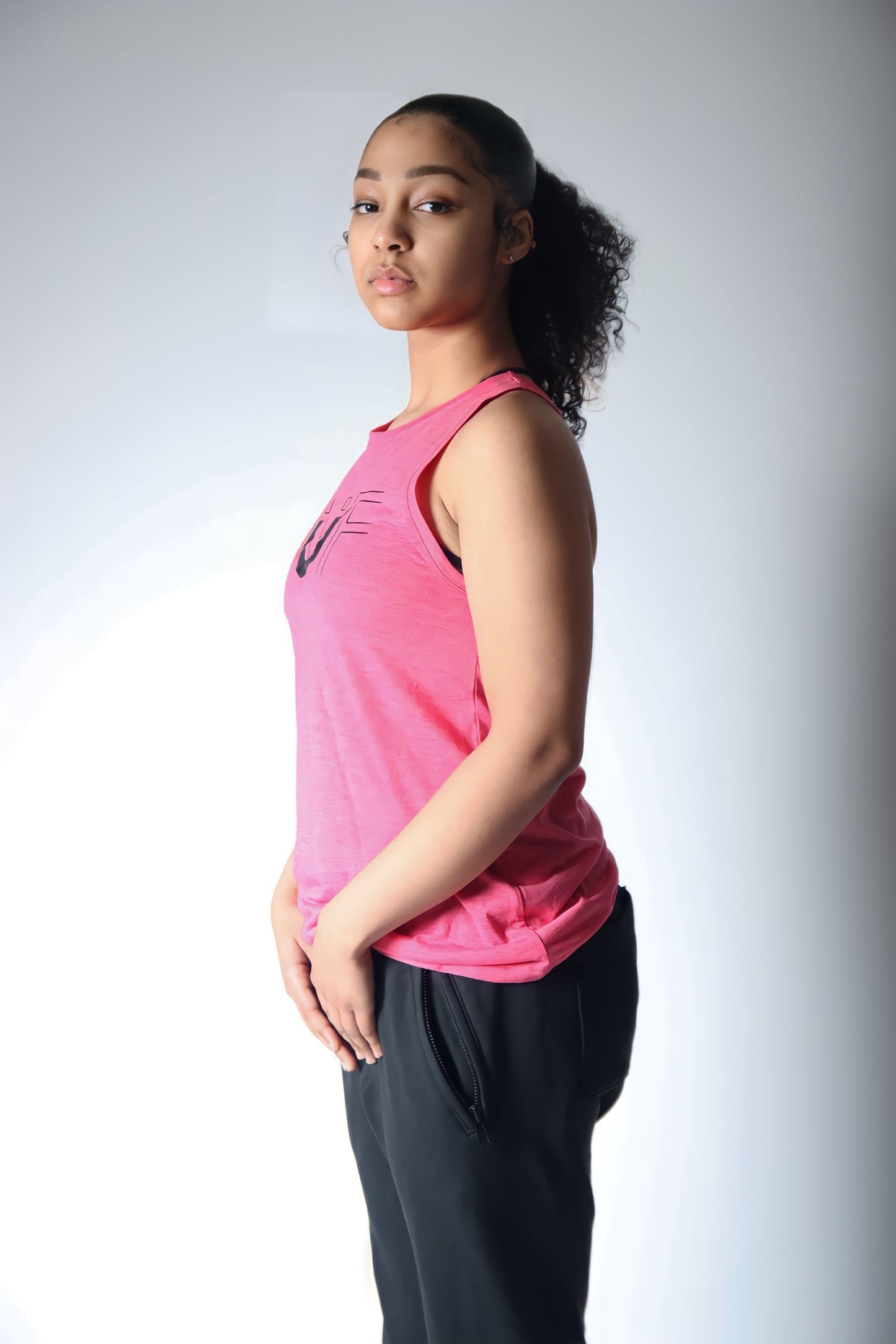Ladies Pink/Black PosiCharge Tri-Blend Wicking Tank