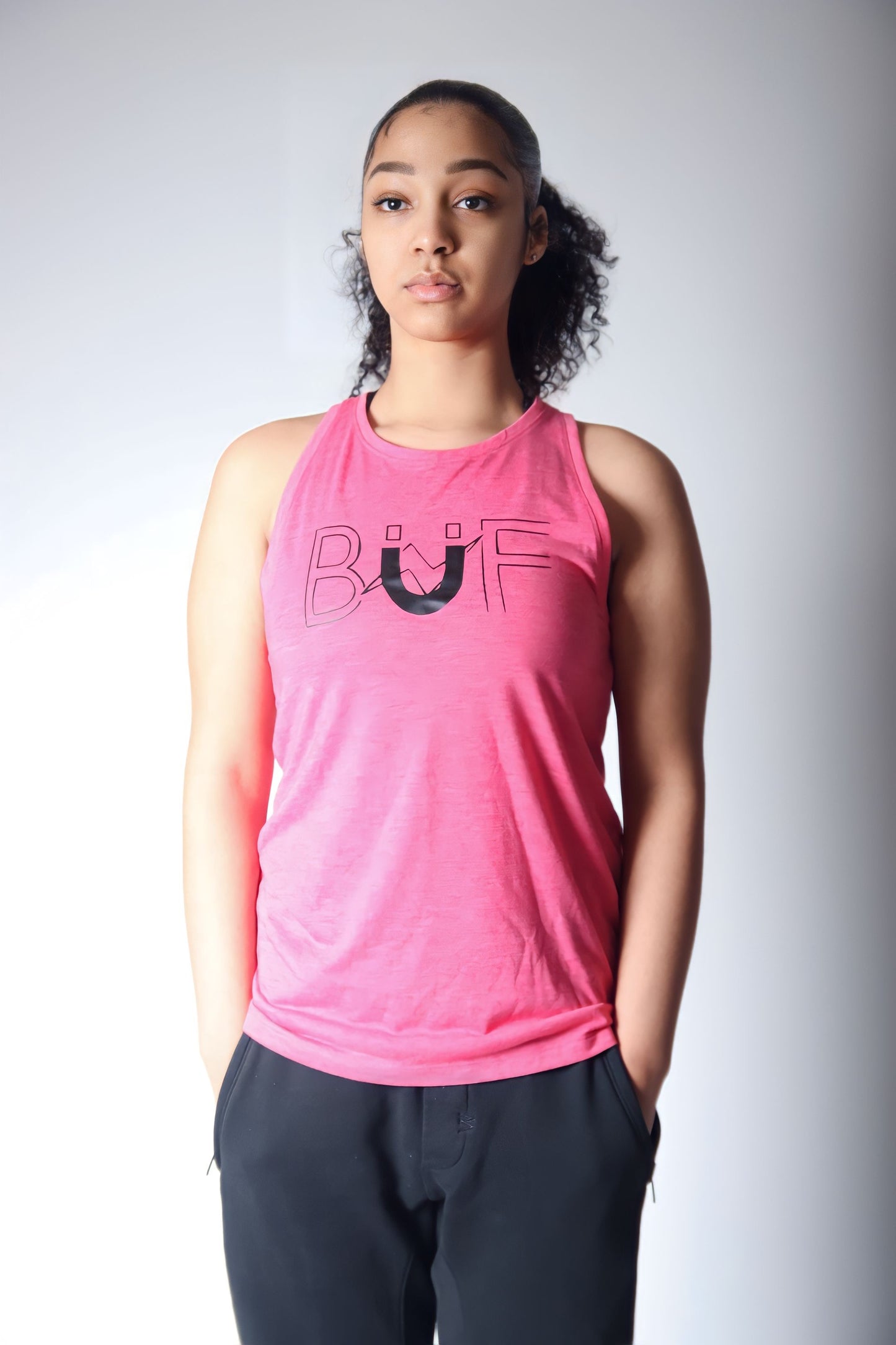 Ladies Pink/Black PosiCharge Tri-Blend Wicking Tank
