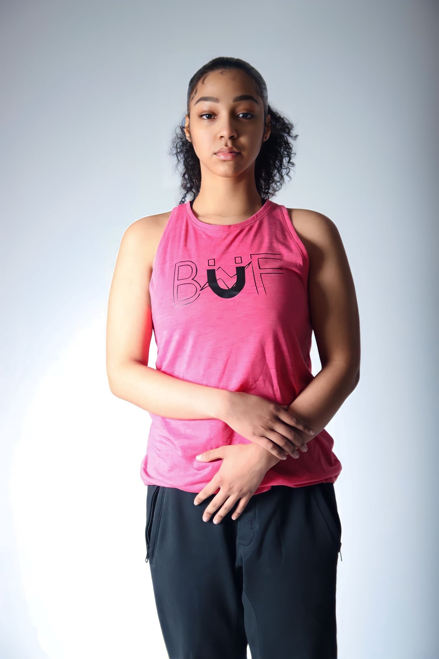 Ladies Pink/Black PosiCharge Tri-Blend Wicking Tank