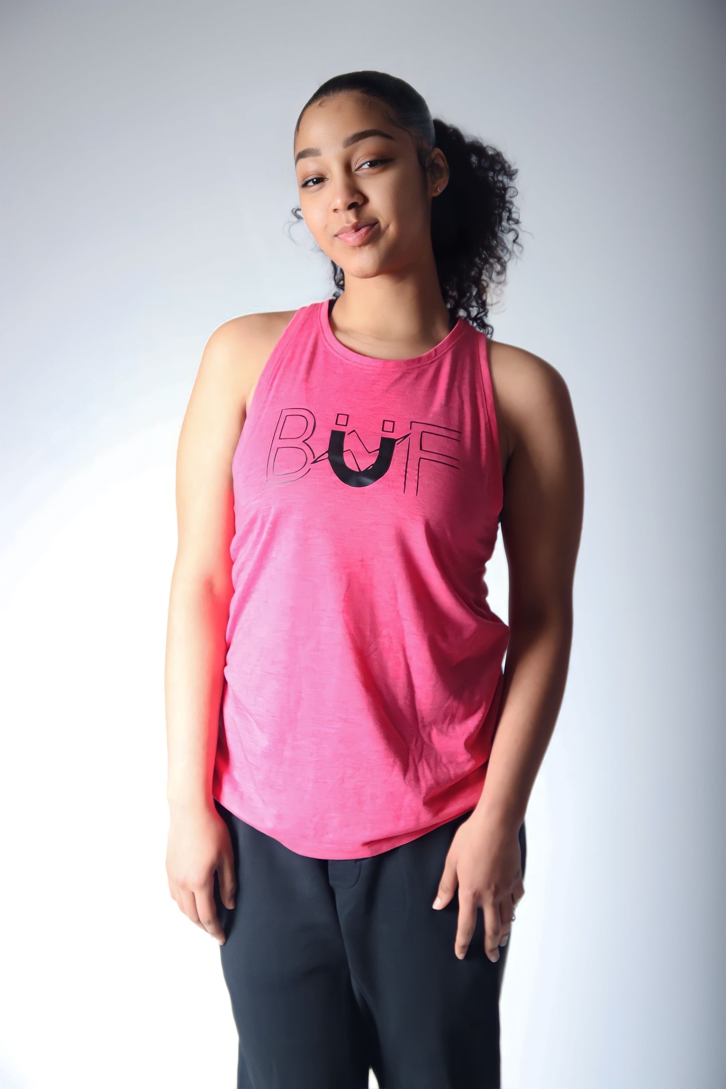 Ladies Pink/Black PosiCharge Tri-Blend Wicking Tank