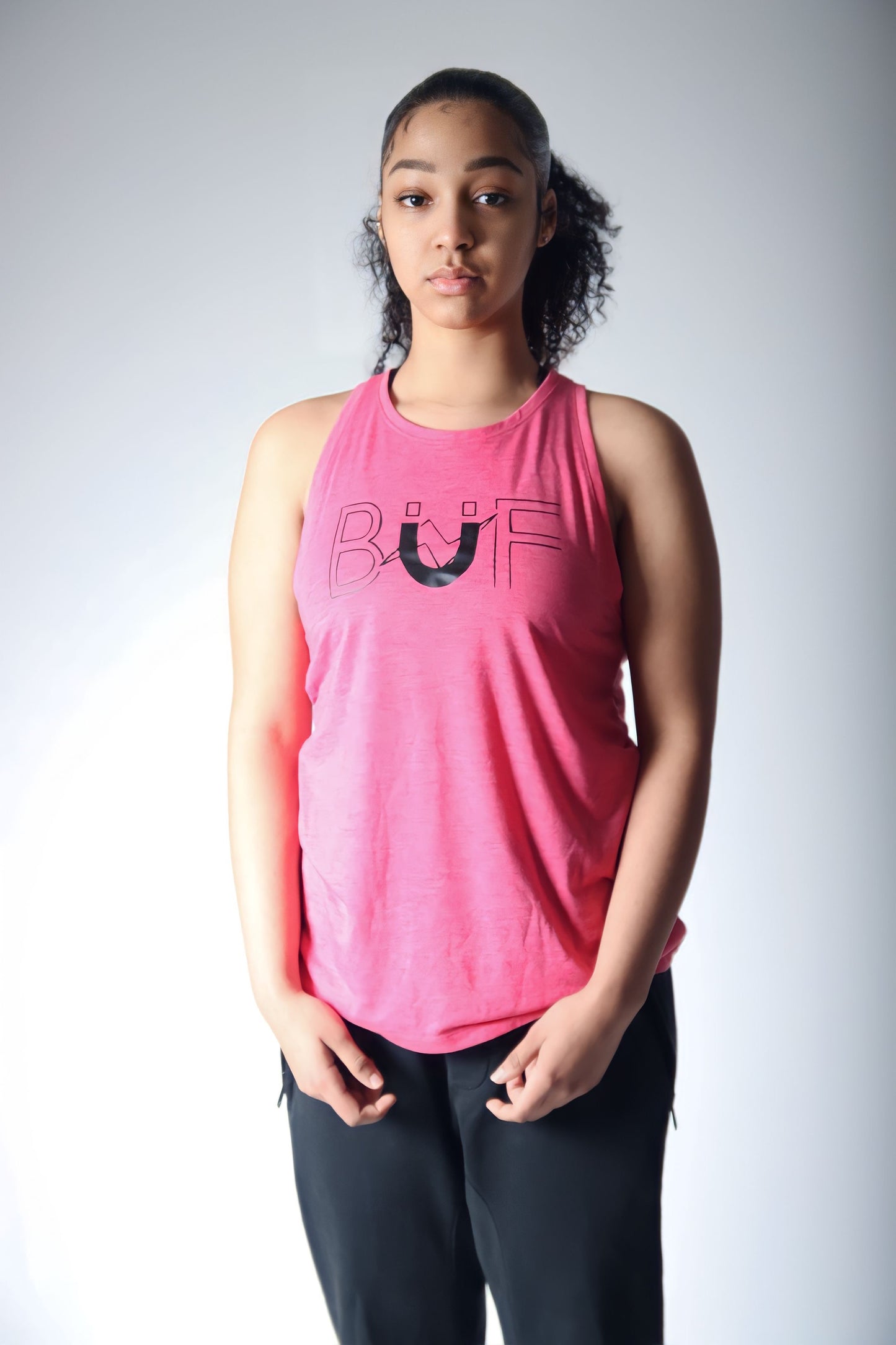 Ladies Pink/Black PosiCharge Tri-Blend Wicking Tank