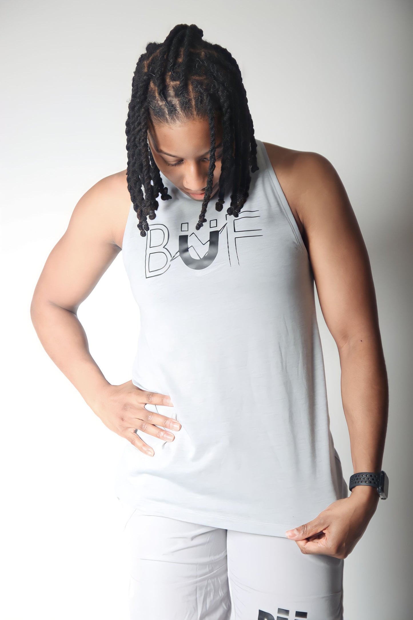 Ladies Grey/Black PosiCharge Tri-Blend Wicking Tank