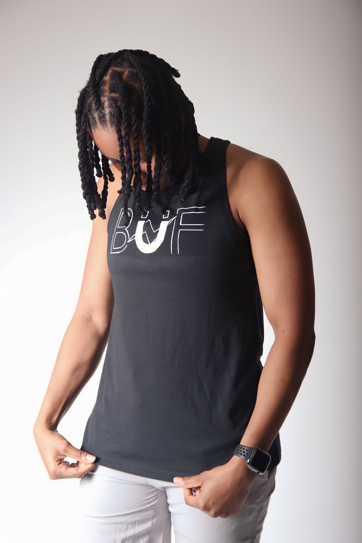 Ladies Black/White PosiCharge Tri-Blend Wicking Tank